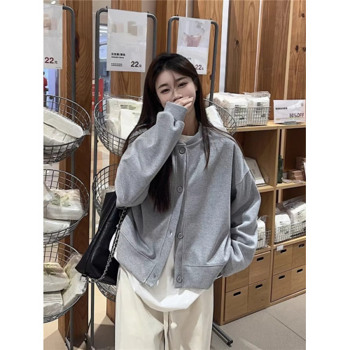 2025新款純色長袖早春衛衣短外套女春秋款設計感寬松開衫休閒上衣 2025新款純色長袖早春衛衣短外套女春秋款設計感寬松開衫休閒上衣