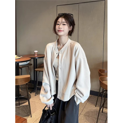 2025新款純色長袖早春衛衣短外套女春秋款設計感寬松開衫休閒上衣 2025新款純色長袖早春衛衣短外套女春秋款設計感寬松開衫休閒上衣