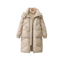 品牌折釦大碼冬季連帽長款羽絨棉襖女過膝加厚棉服外套女麵包服潮