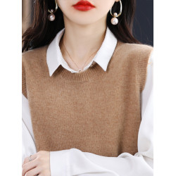 秋季新款圓領馬甲坎肩女搭配襯衣穿無袖毛衣針織背心女坎肩內搭