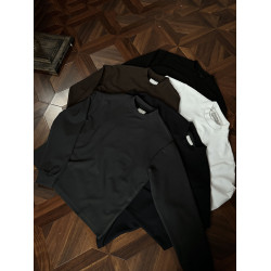 Boxy短寬廓形春秋基礎軟糯打底衫通勤復古小領口Cleanfti長袖T恤