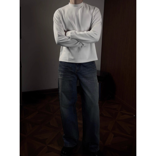 Boxy短寬廓形春秋基礎軟糯打底衫通勤復古小領口Cleanfti長袖T恤