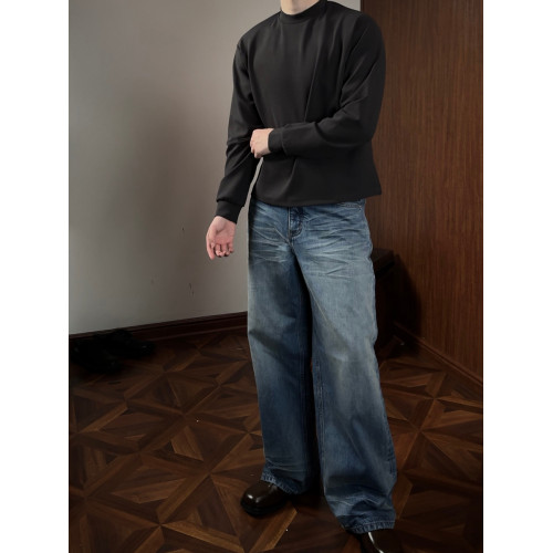 Boxy短寬廓形春秋基礎軟糯打底衫通勤復古小領口Cleanfti長袖T恤