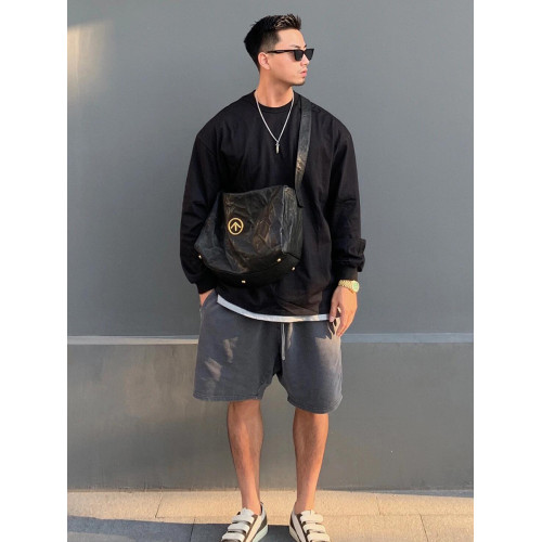 420G重磅純棉美式小領口長袖t恤男春秋季寬鬆打底衫新款白色上衣