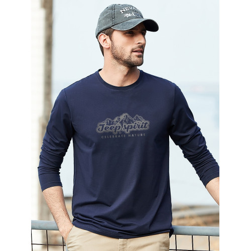 JEEP SPIRIT純棉薄款打底衫2026春季上衣寬鬆休閒男士長袖t恤男
