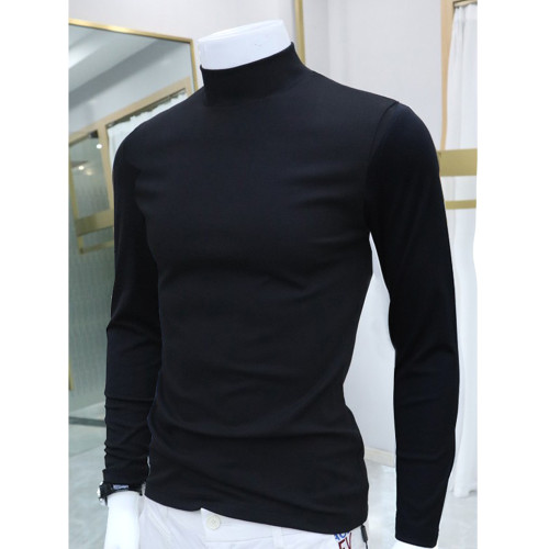 2025春秋冬季半高領打底衫男中領長袖T恤加保暖內衣秋衣黑色衛衣