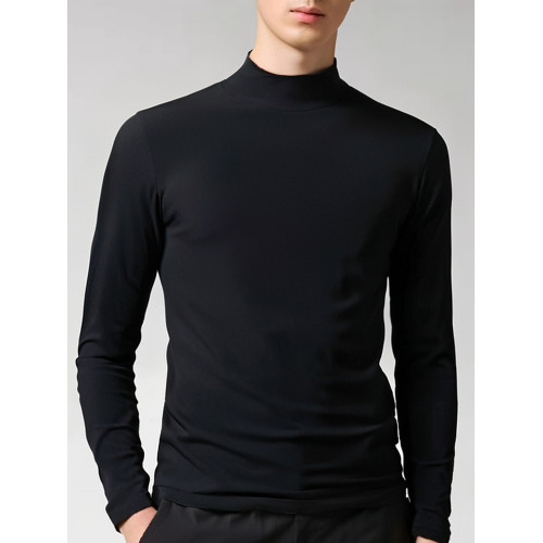 2025春秋冬季半高領打底衫男中領長袖T恤加保暖內衣秋衣黑色衛衣