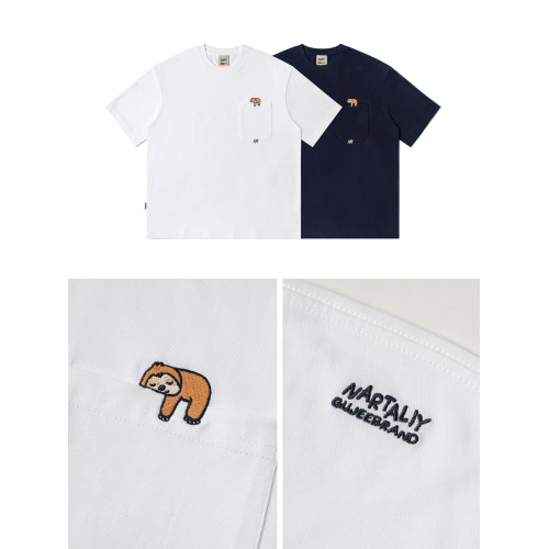 250G雙紗 夏季純棉短袖T恤男卡通刺綉短tee潮牌百搭休閒體恤衫男