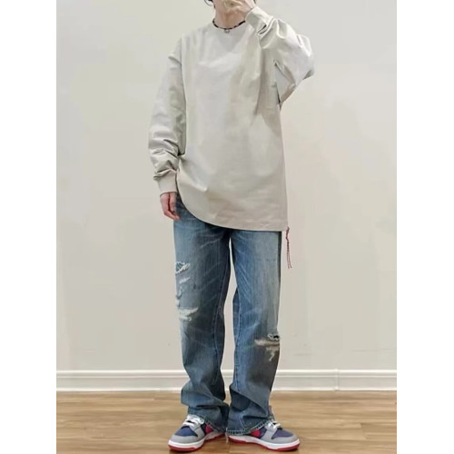 beams日系潮牌圓領長袖t恤男重磅棉簡約情侶寬松小紅繩打底衫上衣