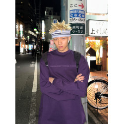 富士見 320g重磅美式字母刺綉小領口長袖T恤上衣男春秋內搭打底衫