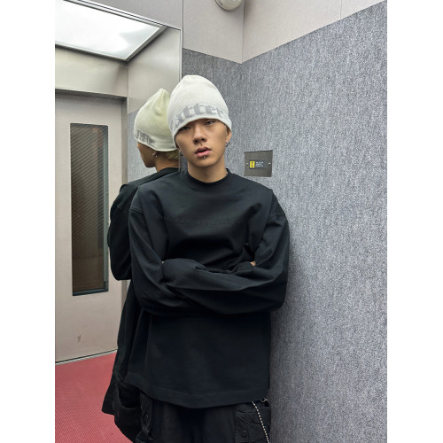 富士見 320g重磅美式字母刺綉小領口長袖T恤上衣男春秋內搭打底衫