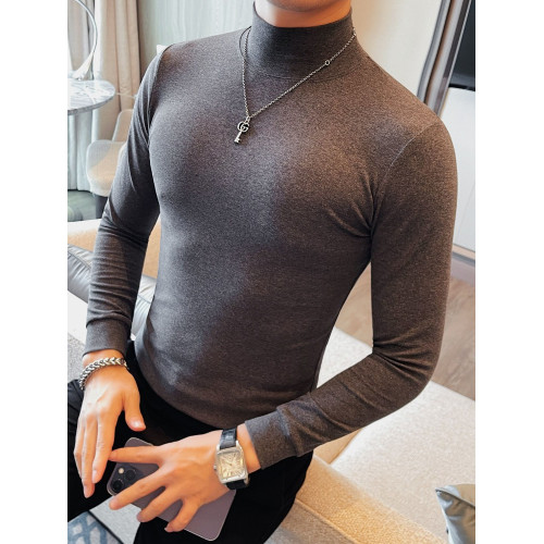 男士中領長袖彈力打底衫韓版修身純色春秋季百搭款半高領T恤潮流 男士中領長袖彈力打底衫韓版修身純色春秋季百搭款半高領T恤潮流