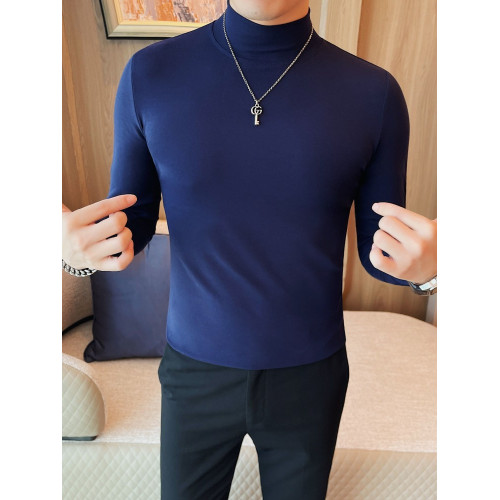 男士中領長袖彈力打底衫韓版修身純色春秋季百搭款半高領T恤潮流 男士中領長袖彈力打底衫韓版修身純色春秋季百搭款半高領T恤潮流