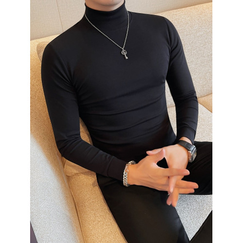 男士中領長袖彈力打底衫韓版修身純色春秋季百搭款半高領T恤潮流 男士中領長袖彈力打底衫韓版修身純色春秋季百搭款半高領T恤潮流