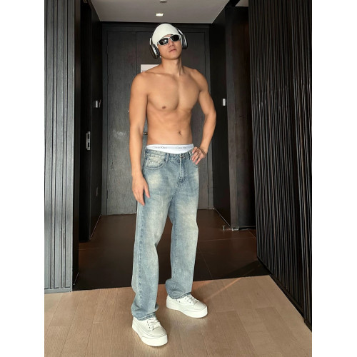 美式百搭直筒牛仔褲男2025新款高街寬松休閒淺色窄版男生復古褲子 美式百搭直筒牛仔褲男2025新款高街寬松休閒淺色窄版男生復古褲子