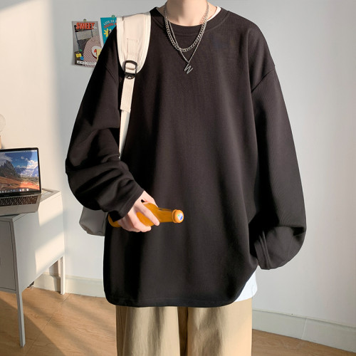 純棉長袖t恤男春秋冬季新款潮牌寬松百搭純色內搭打底衫上衣體恤 純棉長袖t恤男春秋冬季新款潮牌寬松百搭純色內搭打底衫上衣體恤