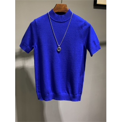 秋冬男士半高領針織短袖韓版修身純色半袖T恤緊身中領打底衫線衫