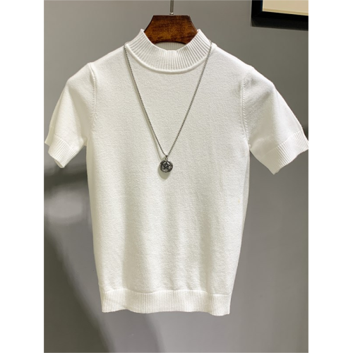 秋冬男士半高領針織短袖韓版修身純色半袖T恤緊身中領打底衫線衫