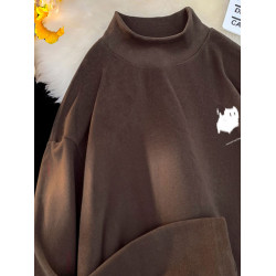 280g重磅雙面德絨半高領長袖T恤男女秋冬保暖情侶打底衫情侶衛衣