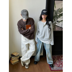 美式復古假兩件慵懶長袖t恤男女春秋oversize冷淡風休閒打底衫潮