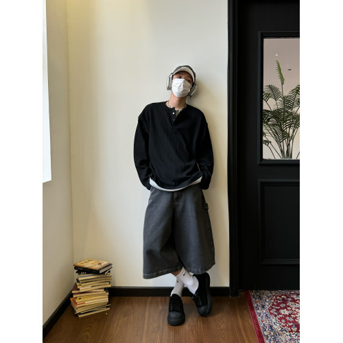 美式復古假兩件慵懶長袖t恤男女春秋oversize冷淡風休閒打底衫潮