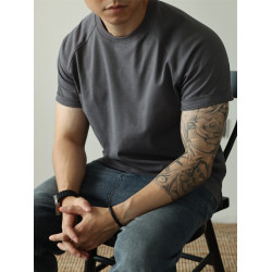 YUXIAN美式重磅300克純棉雙紗短袖插肩袖T恤純色圓領男士春夏四季