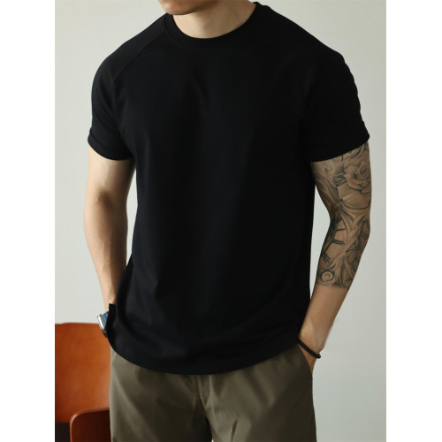 YUXIAN美式重磅300克純棉雙紗短袖插肩袖T恤純色圓領男士春夏四季