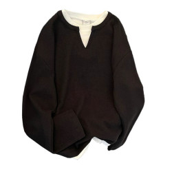 春秋季長袖T恤男款美式潮流ins假兩件衛衣寬松套頭百搭休閒打底衫