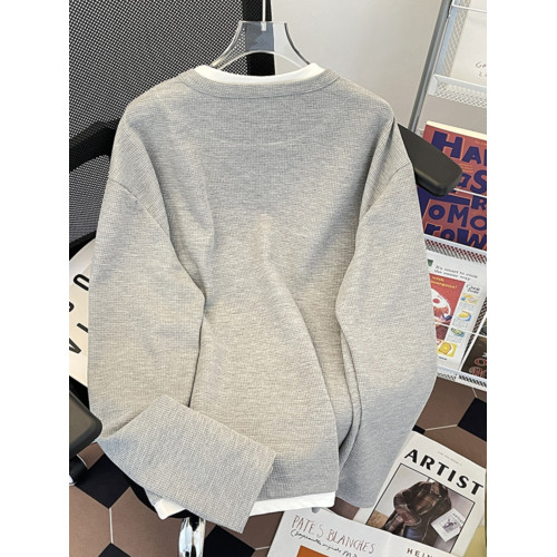 春秋季長袖T恤男款美式潮流ins假兩件衛衣寬松套頭百搭休閒打底衫