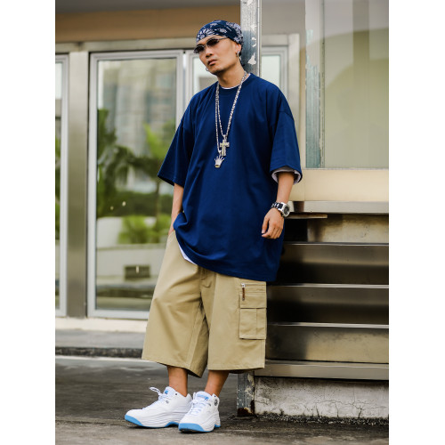 hiphop純白T恤短袖男嘻哈說唱街舞90s美國街頭純色寬松肥大打底