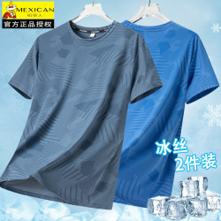稻草人短袖T恤衫男士夏季運動速乾衣寬鬆冰絲健身訓練半袖上衣服