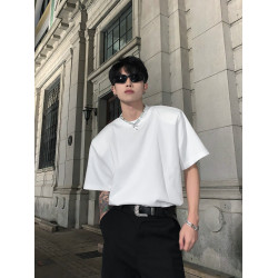 黑滄社/韓國黑色重磅墊肩短袖男夏季百搭打底衫純色t恤高級感內搭