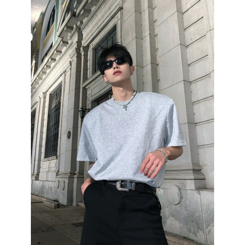 黑滄社/韓國黑色重磅墊肩短袖男夏季百搭打底衫純色t恤高級感內搭