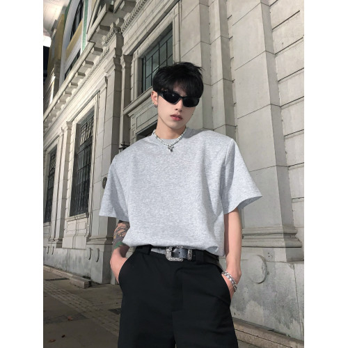 黑滄社/韓國黑色重磅墊肩短袖男夏季百搭打底衫純色t恤高級感內搭