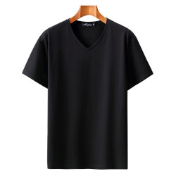 夏季純棉短袖t恤男士加肥加大碼胖子v領寬松純色半袖打底衫300斤