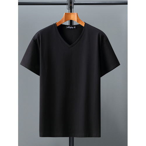 夏季純棉短袖t恤男士加肥加大碼胖子v領寬松純色半袖打底衫300斤