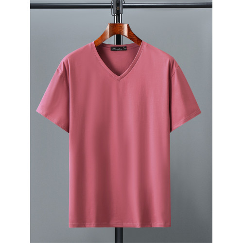 夏季純棉短袖t恤男士加肥加大碼胖子v領寬松純色半袖打底衫300斤