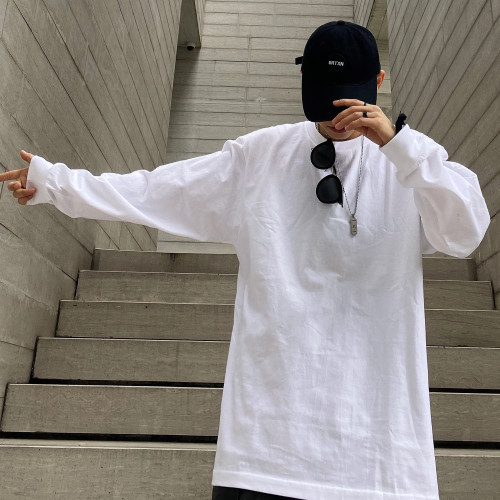 250g重磅純棉t恤男長袖純色內搭體恤寬鬆上衣男士白色打底衫潮ins