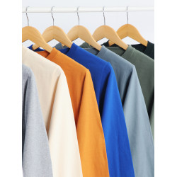 270g重磅純棉長袖t恤二本針秋冬純色男女衛衣白色圓領打底衫寬鬆t