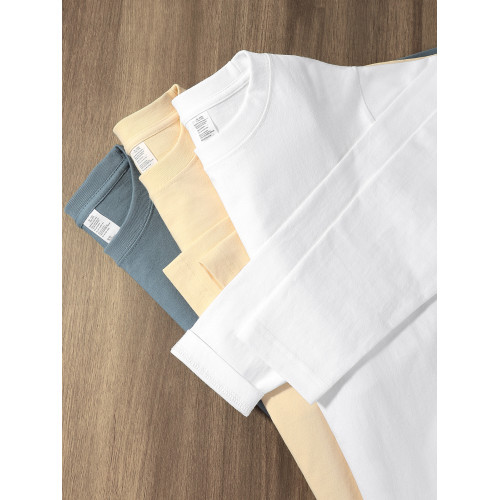 270g重磅純棉長袖t恤二本針秋冬純色男女衛衣白色圓領打底衫寬鬆t