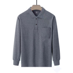 秋款男裝長袖T恤真口袋棉質男士條紋衣服休閒抗菌中老年爸爸裝