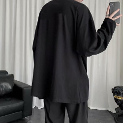 春季長袖t恤男寬松韓版潮牌潮流內搭純色上衣加絨加厚休閒打底衫