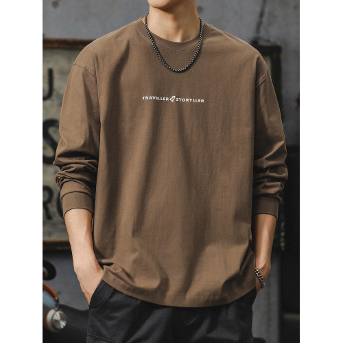 美式長袖t恤男2025新款秋季潮牌字母內搭打底衫男款大碼上衣服