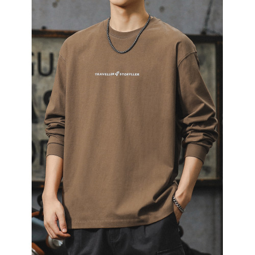 美式長袖t恤男2025新款秋季潮牌字母內搭打底衫男款大碼上衣服