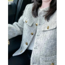 法式灰色小香風毛呢外套女秋冬季2025新款高級感氣質名媛短款上衣