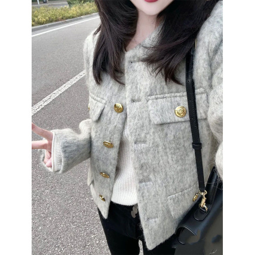 法式灰色小香風毛呢外套女秋冬季2025新款高級感氣質名媛短款上衣 法式灰色小香風毛呢外套女秋冬季2025新款高級感氣質名媛短款上衣