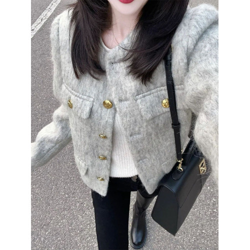 法式灰色小香風毛呢外套女秋冬季2025新款高級感氣質名媛短款上衣 法式灰色小香風毛呢外套女秋冬季2025新款高級感氣質名媛短款上衣