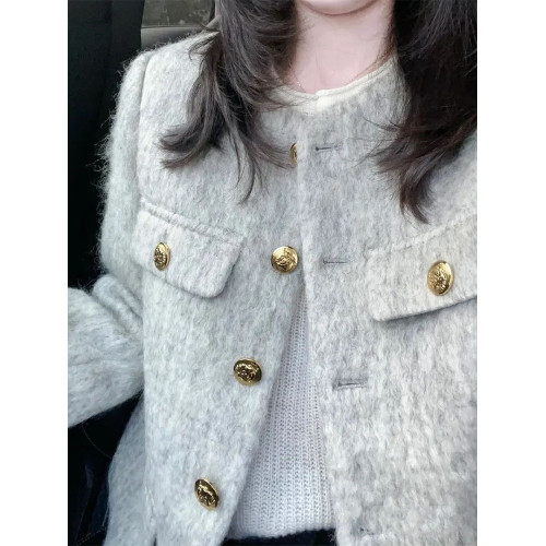 法式灰色小香風毛呢外套女秋冬季2025新款高級感氣質名媛短款上衣 法式灰色小香風毛呢外套女秋冬季2025新款高級感氣質名媛短款上衣