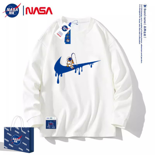 NASA聯名美式t恤衛衣男士潮牌潮流寬松重磅純棉長袖束口打底上衣