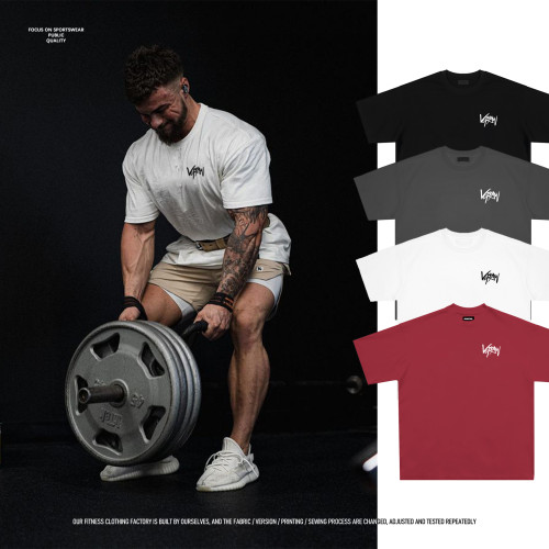 燃形健身寬松短袖VEPMAW重磅純棉簡單擼鐵透氣大碼落肩小領口夏季 燃形健身寬松短袖VEPMAW重磅純棉簡單擼鐵透氣大碼落肩小領口夏季